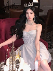 Aiertu Summer New Elegant Spaghetti Strap Velvet Vintage Dress Women Sexy Prom Evening Party Fashion Clothing Aiertu