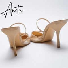 Aiertu Summer New High-heeled Sandals with Stiletto and Pointed Toe High-heeled Shoes for Women's Casual Solid Color High-heeled Shoes Aiertu