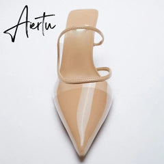 Aiertu Summer New High-heeled Sandals with Stiletto and Pointed Toe High-heeled Shoes for Women's Casual Solid Color High-heeled Shoes Aiertu