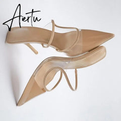 Aiertu Summer New High-heeled Sandals with Stiletto and Pointed Toe High-heeled Shoes for Women's Casual Solid Color High-heeled Shoes Aiertu