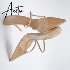 Aiertu Summer New High-heeled Sandals with Stiletto and Pointed Toe High-heeled Shoes for Women's Casual Solid Color High-heeled Shoes Aiertu