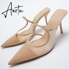 Aiertu Summer New High-heeled Sandals with Stiletto and Pointed Toe High-heeled Shoes for Women's Casual Solid Color High-heeled Shoes Aiertu