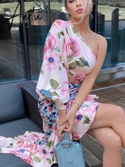 Aiertu Summer New Ladies Fashion Tube Top Single Sleeve + Waist Splicing Skirt Sexy Elegant Ladies Asymmetric Skirt Suit Aiertu