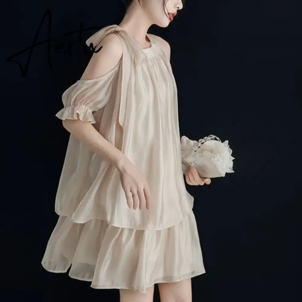 Aiertu Summer New Party Dress Women Elegant Luxury Korean Fashion Solid Ruffled Mini Evening Dress Casual Chiffon Loose Female Clothing Aiertu
