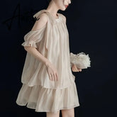 Aiertu Summer New Party Dress Women Elegant Luxury Korean Fashion Solid Ruffled Mini Evening Dress Casual Chiffon Loose Female Clothing Aiertu