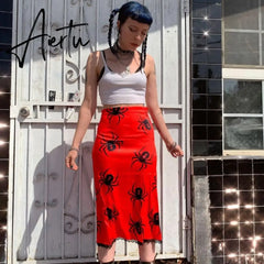 Aiertu Summer Print Skirt Women A-Line Trendy Y2K Skirts Harajuku Knee-Length Casual High Waist Party Streetwear Bodycon E-girl Skirt Aiertu