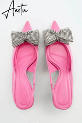 Aiertu Summer Sandals Luxury Women New Cute Fashion Pink Bow Tie Rhinestone Pointed High Heels Sexy Pumps Plus Size 35-41 Aiertu