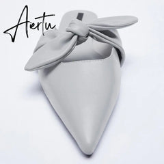 Aiertu Summer Sandals Women New Fashion Beige Flat Shoes Pointed Sexy Bow Outer Wear Plus Size 41 Lazy Slippers Luxury Brand Aiertu