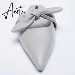 Aiertu Summer Sandals Women New Fashion Beige Flat Shoes Pointed Sexy Bow Outer Wear Plus Size 41 Lazy Slippers Luxury Brand Aiertu