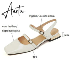 Aiertu Summer Shoes Women Square Toe Thick Heel Sandals Women Patent Leather Mixed Colors Low Heel Wine Red/Beige Shoes for Women Aiertu
