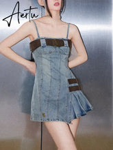 Aiertu Summer Vintage Fashion Denim Dress Women Casual Designer Party Mini Dress Female Backless Korean Style Elegant Dress New Aiertu