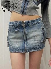 Aiertu Summer Woman Japanese Y2k Denim Skirt Low Rise Jean Cargo Skirt Mini Sexy Hot Gyaru 2000s Aesthetics American Style Cyber Punk Aiertu