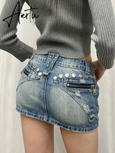 Aiertu Summer Woman Japanese Y2k Denim Skirt Low Rise Jean Cargo Skirt Mini Sexy Hot Gyaru 2000s Aesthetics American Style Cyber Punk Aiertu