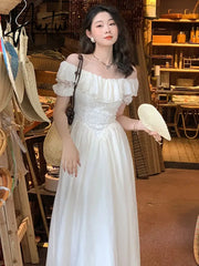 Aiertu Summer Women Fashion Vintage Casual Midi Lace Dress Elegant Lady Vestdios Female A Line Party Clothes Aiertu