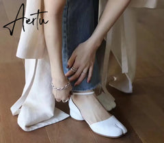 Aiertu Summer Women Mary Jane Real Pig Leather Shoes High Heels Round Heel Shoes Ballet Ankle Strap Pumps Ninja Split Toe Sandals Aiertu