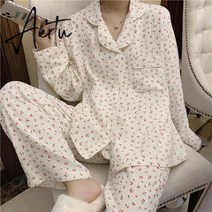 Aiertu Summer Women Pajamas Set Sleepwear Pijama Turn-down Femme Satin Cotton Comfort Loose Homewear Women's Pyjama Set Aiertu