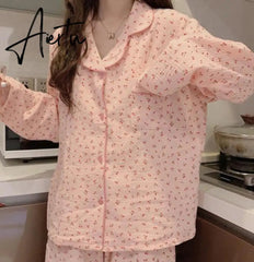 Aiertu Summer Women Pajamas Set Sleepwear Pijama Turn-down Femme Satin Cotton Comfort Loose Homewear Women's Pyjama Set Aiertu