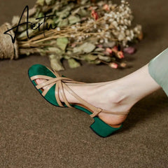 Aiertu Summer Women Sandals Round Toe Cover Heel Gladiator Shoes Women Sheep Suede Women Shoes Vintage Cutout Flat Roman Sandals Aiertu