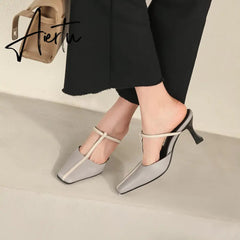 Aiertu Summer Women Shoes Cow Leather Shoes for Women Square Toe Chunky Heel High Heels Retro Women Sandals Elegant Party Shoes Aiertu