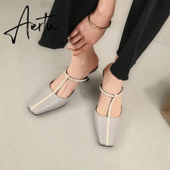 Aiertu Summer Women Shoes Cow Leather Shoes for Women Square Toe Chunky Heel High Heels Retro Women Sandals Elegant Party Shoes Aiertu