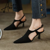 Aiertu Summer Women Shoes Pointed Toe Thin Heel Sandals Solid High Heels Elegant Sheep Suede Leather Shoes for Women Party Shoes Aiertu