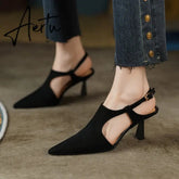 Aiertu Summer Women Shoes Pointed Toe Thin Heel Sandals Solid High Heels Elegant Sheep Suede Leather Shoes for Women Party Shoes Aiertu