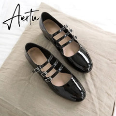 Aiertu Summer Women Shoes Spring Office Buckle Round Toe Chunky Block Mid Heels Party Office Womens Low Heel Dress Ladies Shoes Aiertu