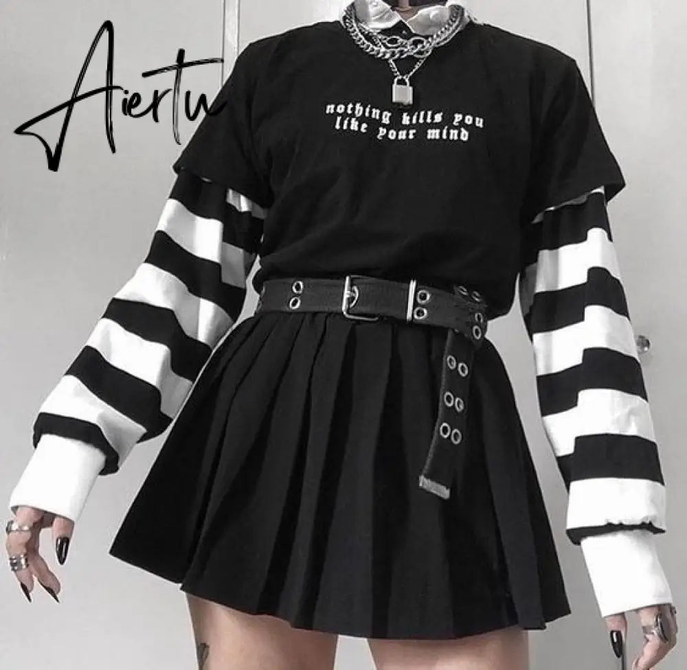 Aiertu Like Your Mind Letter Printed New Arrival Black Female Tee T-Shirt Casual Funny Dark Harajuku Tee Aiertu