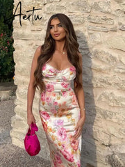 Aiertu Suninheart Summer Spaghetti Strap Floral Print Party Dresses Elegant Maxi Bodycon Wedding Guest Holiday Dress New In Dress Aiertu