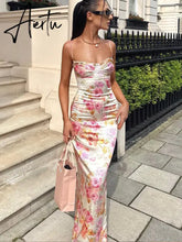 Aiertu Suninheart Summer Spaghetti Strap Floral Print Party Dresses Elegant Maxi Bodycon Wedding Guest Holiday Dress New In Dress Aiertu