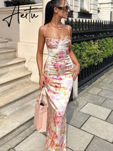 Aiertu Suninheart Summer Spaghetti Strap Floral Print Party Dresses Elegant Maxi Bodycon Wedding Guest Holiday Dress New In Dress Aiertu