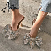 Aiertu Super Flash Bow Rhinestone Shiny Wine Glass with High Heel Women's Slippers Aiertu