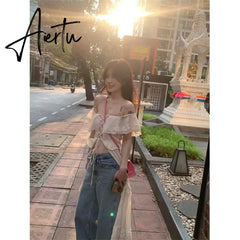 Aiertu Sweet Ruffles Dress Women Y2K Slash Neck Bandage Robe Vintage Streetwear Hollow Out Dresses Korean Tunic Maxi Vestidos New Aiertu