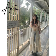 Aiertu Sweet Ruffles Dress Women Y2K Slash Neck Bandage Robe Vintage Streetwear Hollow Out Dresses Korean Tunic Maxi Vestidos New Aiertu