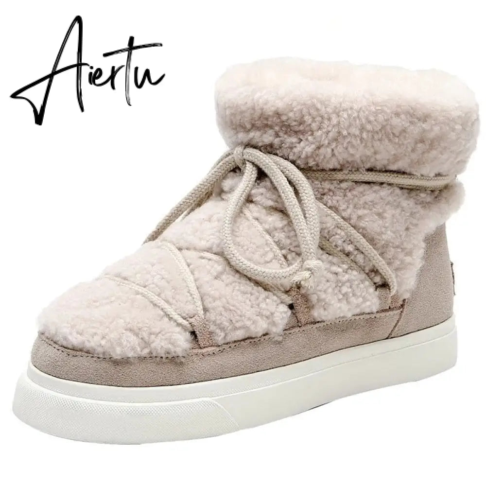 Aiertu Sweet Women Wool Cow Suede Ankle Boots Female Big Size Snow Boots Dancing Casual Shoes Woman Newest Flats Platform Boots Aiertu