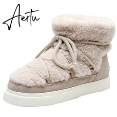 Aiertu Sweet Women Wool Cow Suede Ankle Boots Female Big Size Snow Boots Dancing Casual Shoes Woman Newest Flats Platform Boots Aiertu