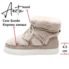 Aiertu Sweet Women Wool Cow Suede Ankle Boots Female Big Size Snow Boots Dancing Casual Shoes Woman Newest Flats Platform Boots Aiertu