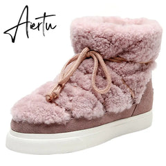Aiertu Sweet Women Wool Cow Suede Ankle Boots Female Big Size Snow Boots Dancing Casual Shoes Woman Newest Flats Platform Boots Aiertu