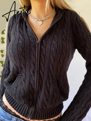 Aiertu Solid Twist Floral Knitted Cardigan Hoodies Women New Sweaters Autumn Winter Long Sleeve Casual Jackets Hooded Knitwear Aiertu