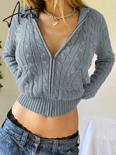 Aiertu Solid Twist Floral Knitted Cardigan Hoodies Women New Sweaters Autumn Winter Long Sleeve Casual Jackets Hooded Knitwear Aiertu