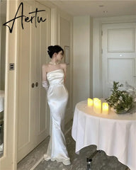 Aiertu Temperament Dresses Women French Style Chic Sleeveless Slim Belt Sexy Mermaid Dress Vintage Backless Party Ladies Aiertu