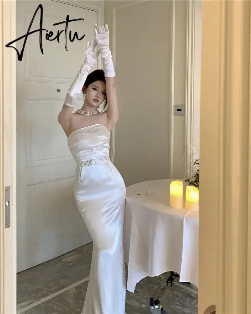 Aiertu Temperament Dresses Women French Style Chic Sleeveless Slim Belt Sexy Mermaid Dress Vintage Backless Party Ladies Aiertu
