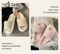 Aiertu Thick Fluffy Fur Slippers New Women Winter House Warm Furry Slippers Women Flip Flops Home Slides Flat Indoor Floor Shoes Aiertu