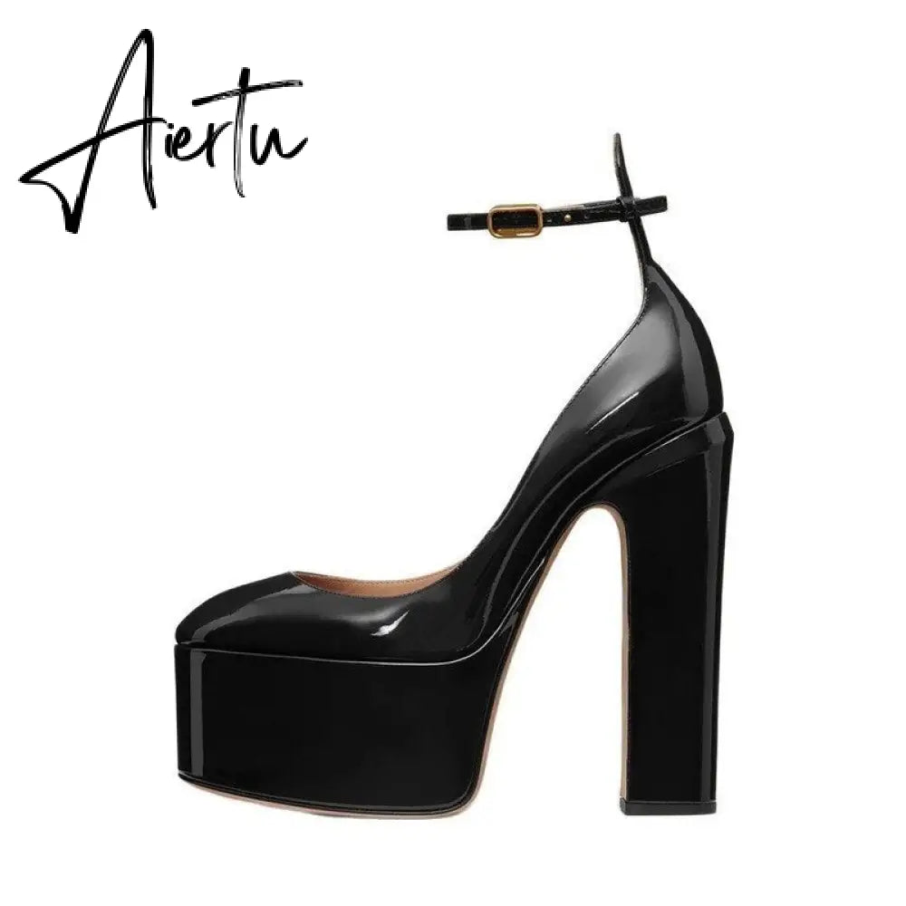 Aiertu Thick Sole Leather Pumps Women Super High Heel Rome Sandals Summer Fashion Week Bride Shoes Platform Wedding Party Shoes Mujer Aiertu