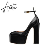 Aiertu Thick Sole Leather Pumps Women Super High Heel Rome Sandals Summer Fashion Week Bride Shoes Platform Wedding Party Shoes Mujer Aiertu