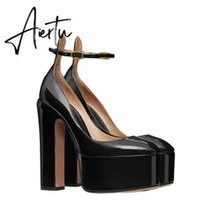 Aiertu Thick Sole Leather Pumps Women Super High Heel Rome Sandals Summer Fashion Week Bride Shoes Platform Wedding Party Shoes Mujer Aiertu