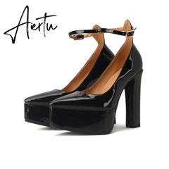 Aiertu Thick Sole Leather Pumps Women Super High Heel Rome Sandals Summer Fashion Week Bride Shoes Platform Wedding Party Shoes Mujer Aiertu