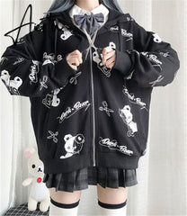 Aiertu Thin Black Cartoon Bear Hoodie Streetwear Hip Hop Women Gothic Sweatshirts Casual Autumn High Street Hoodies Funny Harajuku Tops Aiertu