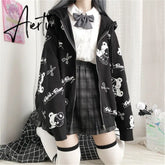Aiertu Thin Black Cartoon Bear Hoodie Streetwear Hip Hop Women Gothic Sweatshirts Casual Autumn High Street Hoodies Funny Harajuku Tops Aiertu