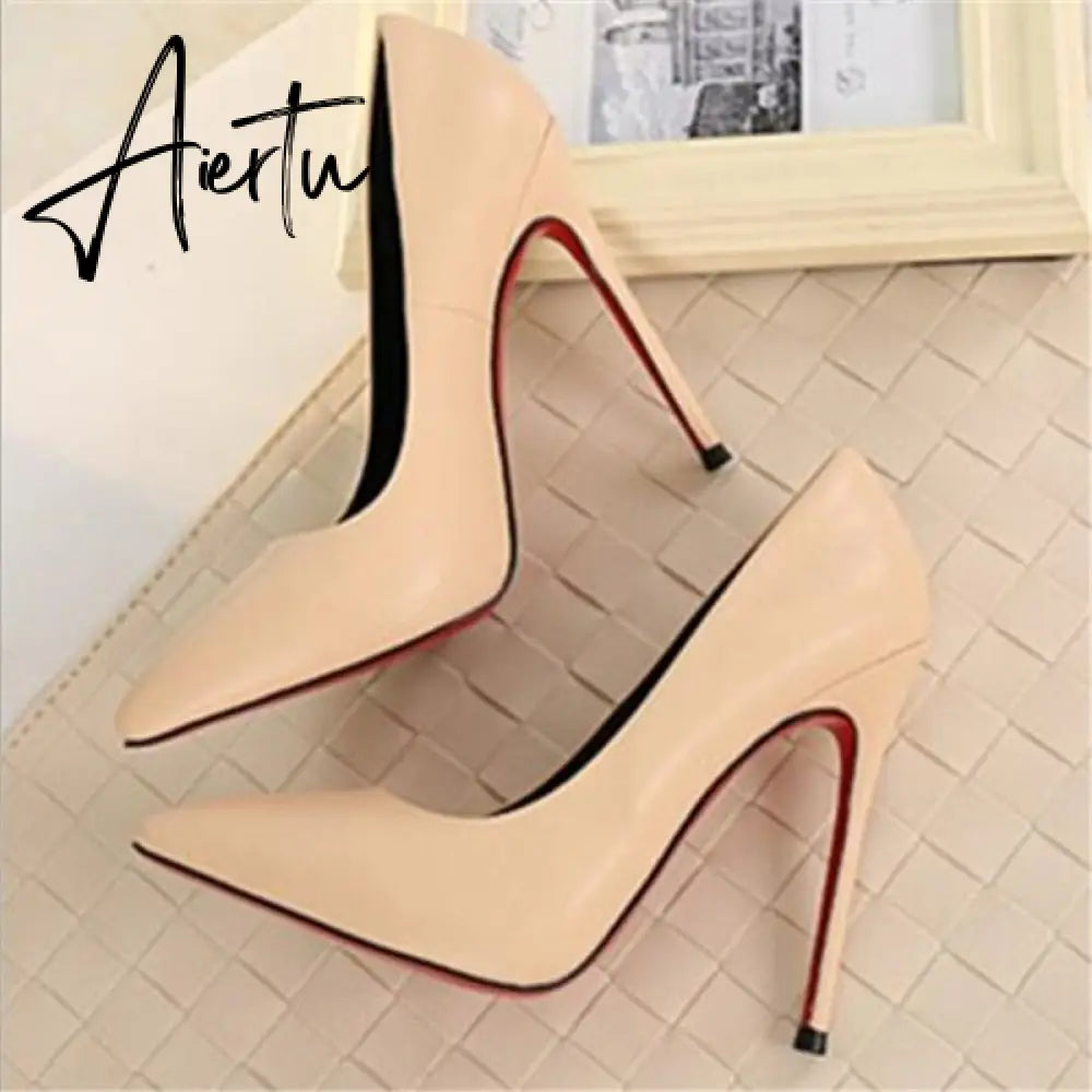 Aiertu Thin heels pointed toe spring and autumn Pumps new nude color pointed women's shoes are sexy and high heels Aiertu